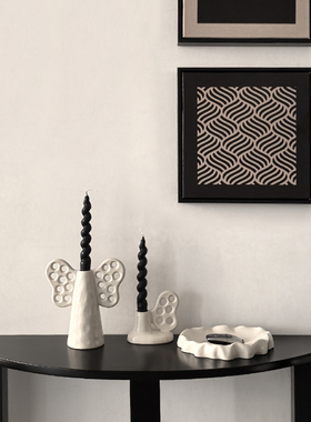 态生活轻奢风蝶翼陶瓷烛台装饰品