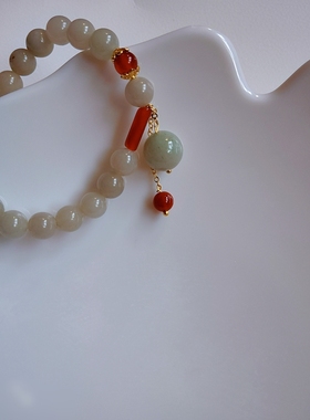 原创设计天然佘太翠手链女款原创手链文玩礼物红玉髓配珠 轻奢