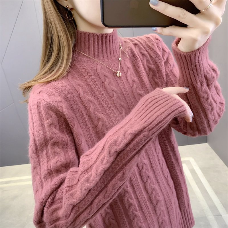 2025秋冬新款半高领针织衫麻花套头女装时尚洋气女装毛衣打底衫,淘宝优惠券,粉丝福利购,淘宝优惠卷