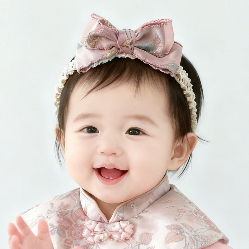 新中式婴儿蝴蝶结发带女宝宝百天周岁生日宴头饰汉服唐装拍照配饰,淘宝优惠券,粉丝福利购,淘宝优惠卷