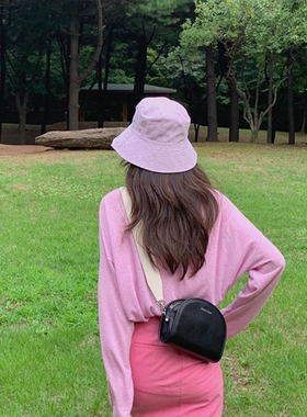 chao美淡紫色渔夫帽日系小清新潮
