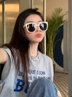 jennie同款白色墨镜女夏季方圆脸复古显脸小防紫外线海边太阳眼镜