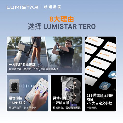 皓翊星辰（LUMISTAR）网球发球机TERO便携智能网球训练陪练机器人 - 图0