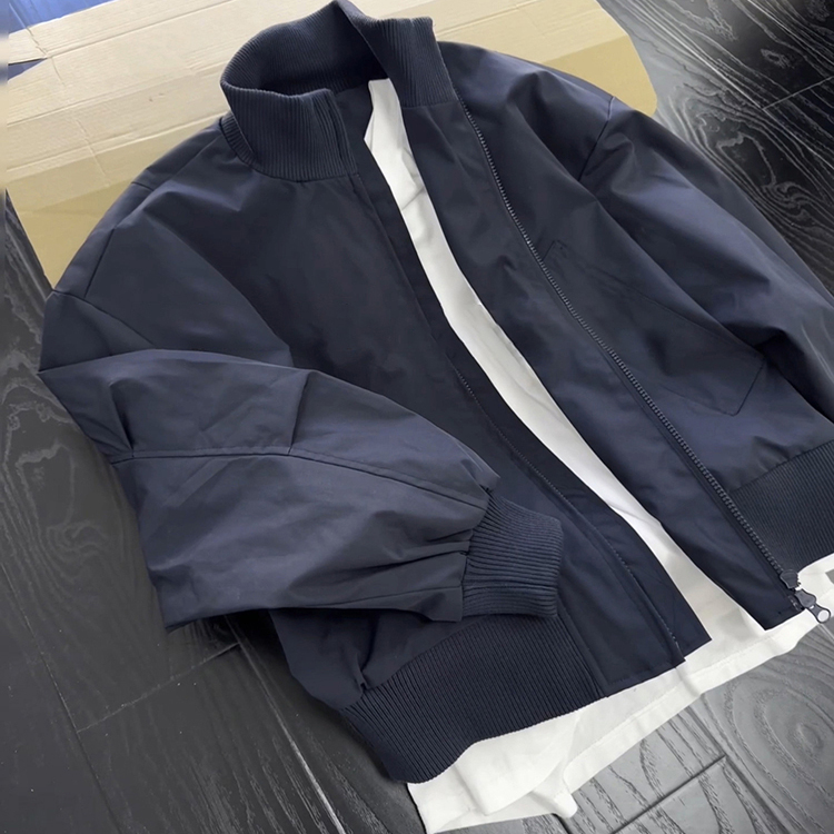 藏青色立领飞行员夹克男秋季穿搭美式短款外套情侣高街小众棒球服 - 图0