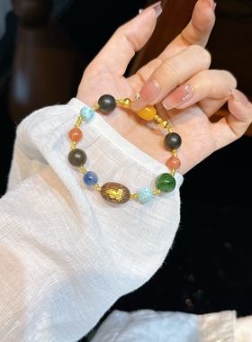 天然水晶多宝手链项链套装品海纹石翡翠碧玉简约蜜蜡沉香文玩轻奢