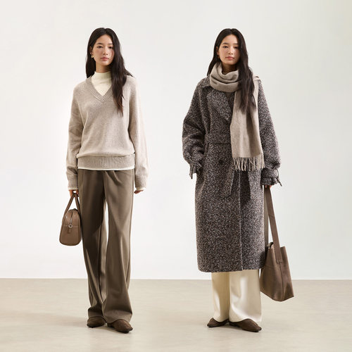 IHIMI海谧假两件羊毛混纺针织衫女冬季松弛感毛衣时髦简约针织衫 - 图0