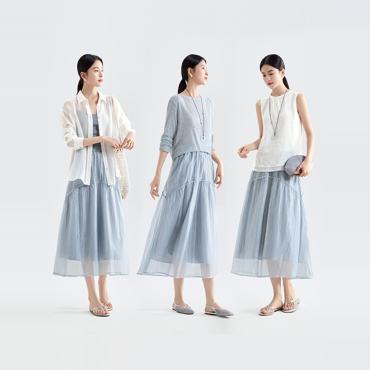 IHIMI海谧爆款高级感仙女裙半身裙女2025夏季新款高腰气质a字裙子 - 图0