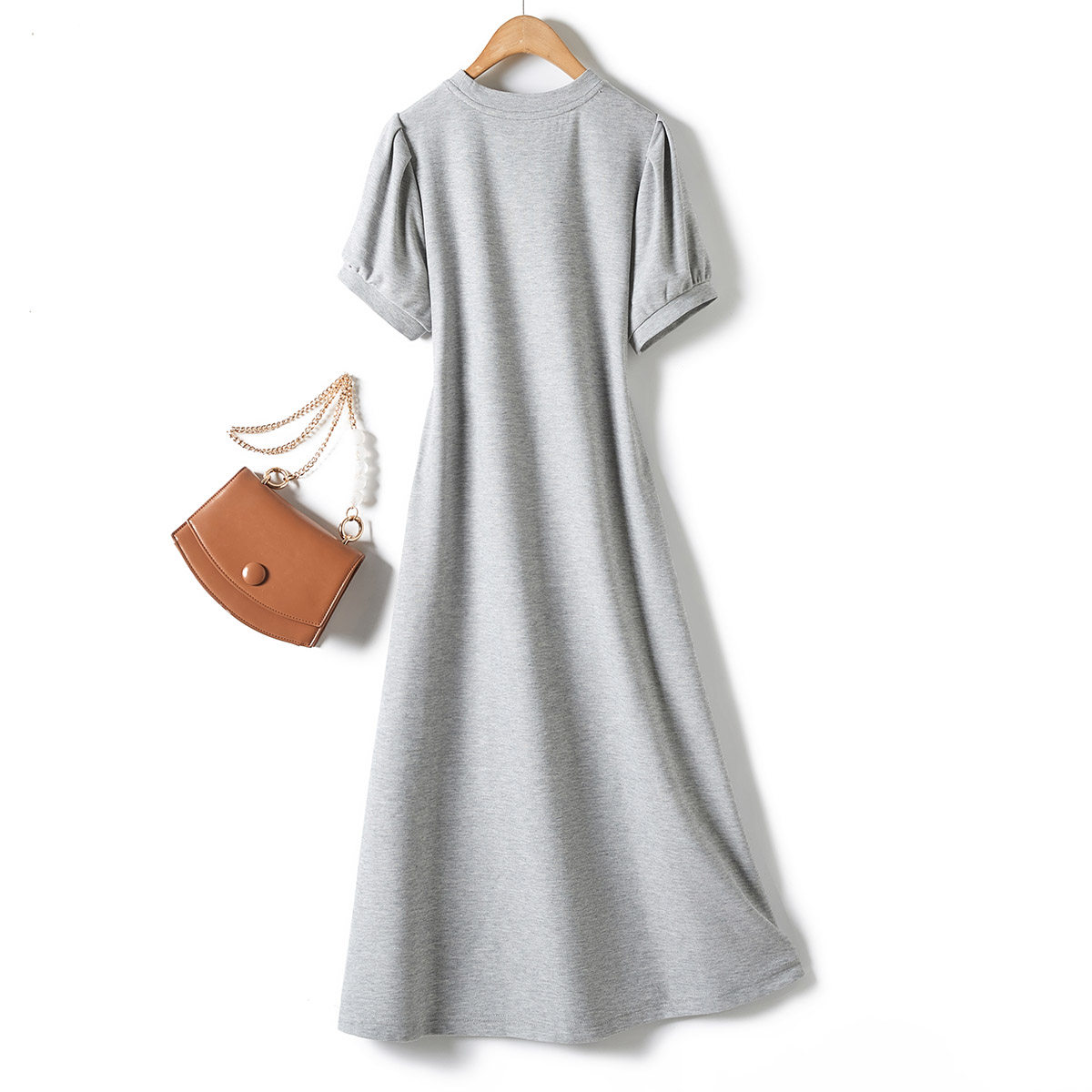 IHIMI通勤收腰显瘦纯色裙子女2025夏季新款简约a字中长款连衣裙,淘宝优惠券,粉丝福利购,淘宝优惠卷