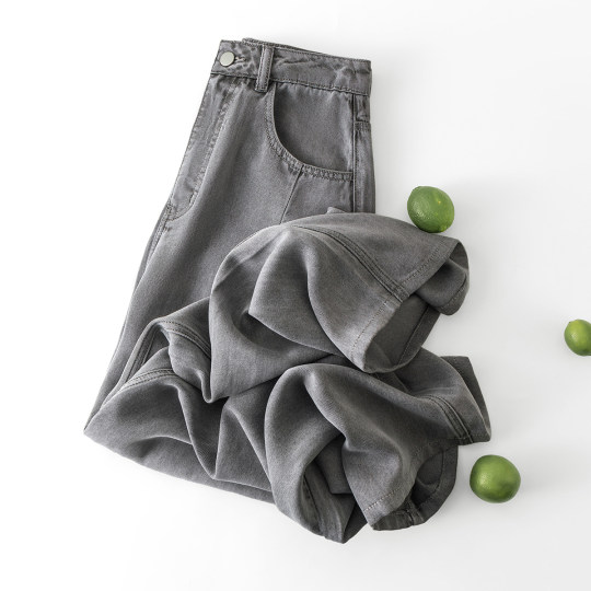 IHMI海谧雅痞风轻薄莱赛尔牛仔阔腿裤女2025夏季高级感直筒休闲裤