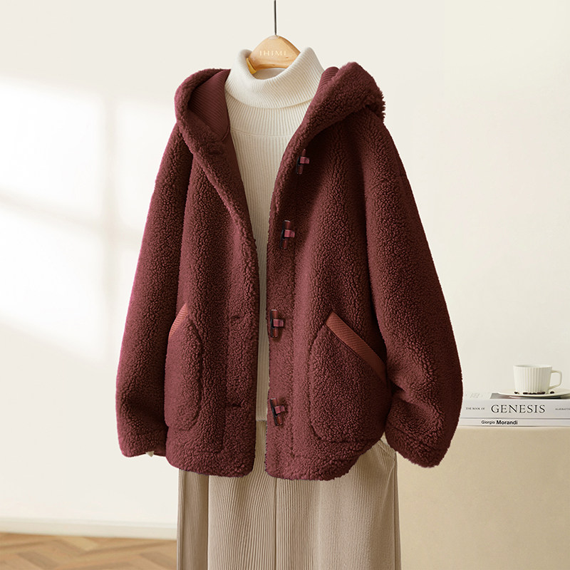 IHIMI海谧连帽毛绒绒减龄短外套女2025冬季新款加绒加厚百搭上衣,淘宝优惠券,粉丝福利购,淘宝优惠卷