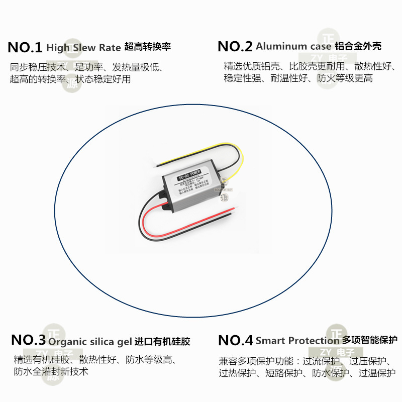 防水DC直流60V48V36V24V转12V车载降压电源转换器12v转5v变压模块