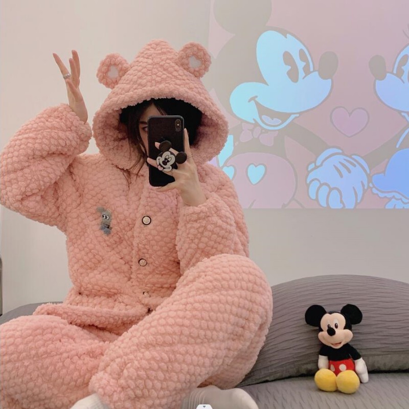 冬季款珊瑚绒三层夹棉袄法兰超睡衣 凯玥璐睡衣/家居服套装