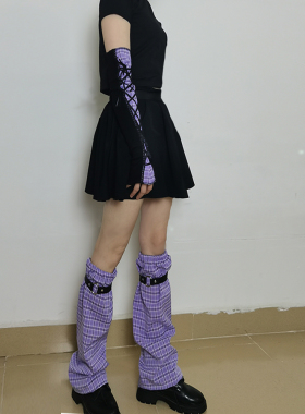 格子日系甜美自制袖套蕾丝女