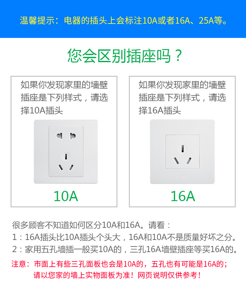 公牛大功率插座4000W插板空调电暖炉 10a转16a专用转换器面板排插