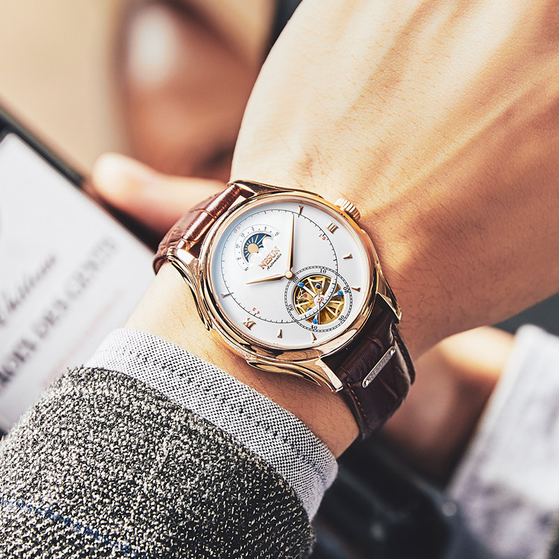 尼尚男士全自动时尚防水镂空机械表 nesun尼尚国产腕表