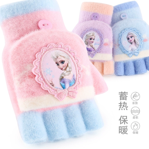 Дисней, детские удерживающие тепло трикотажные перчатки, детское кольцо для принцессы для раннего возраста, без пальцев, «Холодное сердце»