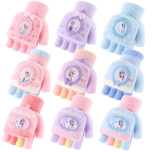Дисней, детские удерживающие тепло трикотажные перчатки, детское кольцо для принцессы для раннего возраста, без пальцев, «Холодное сердце»