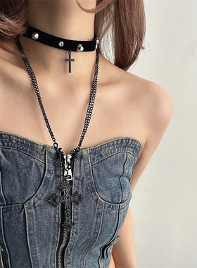 【暗黑y2k】辣妹风皮质铆钉项链
