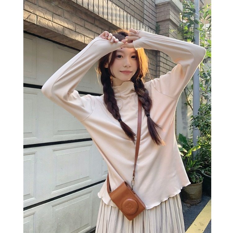 小吉家大码女装半高领德绒打底衫女秋冬宽松内搭长袖木耳边上衣潮,淘宝优惠券,粉丝福利购,淘宝优惠卷