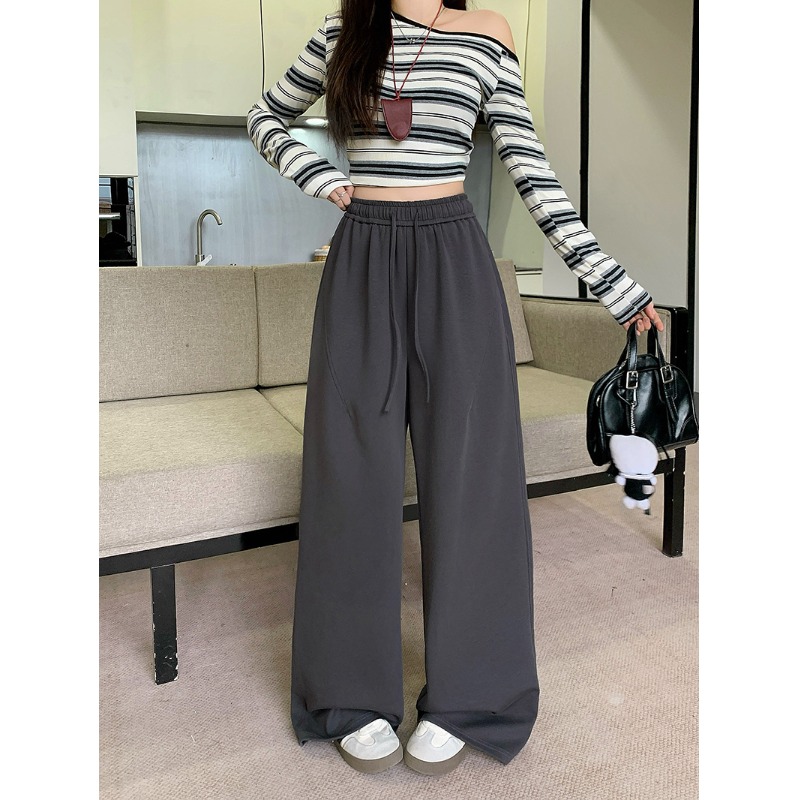 小吉家大码女装秋装新款胖mm百搭休闲抽绳松紧腰显高显瘦阔腿裤女 - 图2