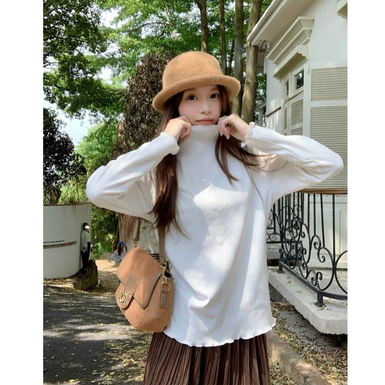 小吉家大码女装半高领德绒打底衫女秋冬宽松内搭长袖木耳边上衣潮,淘宝优惠券,粉丝福利购,淘宝优惠卷