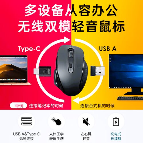 日本山业SANWA无线鼠标手机平板滑鼠轻音蓝光工学USB/TYPEC中小手 - 图0