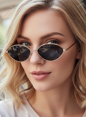 复古金属椭圆高级感小框百搭太阳镜欧美男女时尚户外防晒跨境墨镜