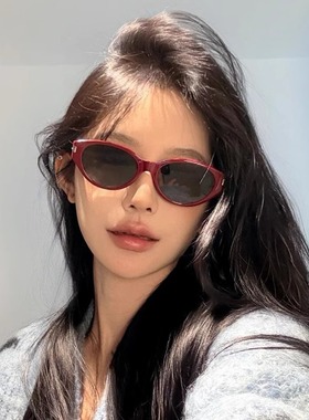 韩版新款猫眼复古红色墨镜女潮可配近视防紫外线方圆脸太阳眼镜男