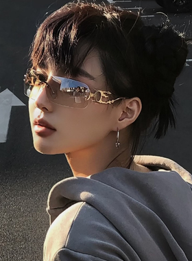 欧美风复古银色Y2K千禧辣妹墨镜女亚裔风古早眼镜个性连体太阳镜