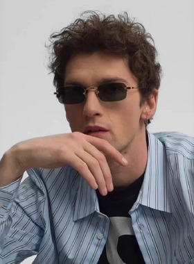 银色无框墨镜男款2025新款防紫外线复古方框紫色镜片太阳眼镜个性