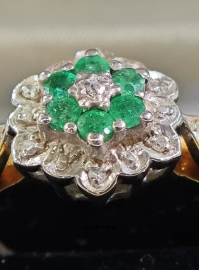 英国Vintage珠宝谢菲尔德产9K黄金镶嵌天然祖母绿钻石设计款戒指