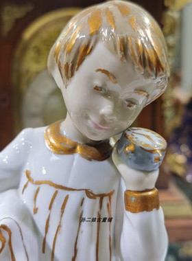 西班牙原产Nao By Lladro雅致镏金瓷偶晚安男孩家居装饰摆件中古