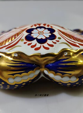英国产Royal Crown Derby镏金骨瓷全手绘香槟蟹动物镇纸摆件1991