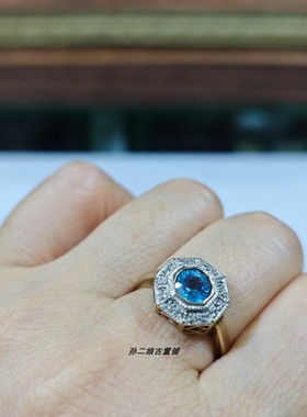英国Vintage珠宝伯明翰产9K黄金镶嵌天然托帕石钻石设计款戒指