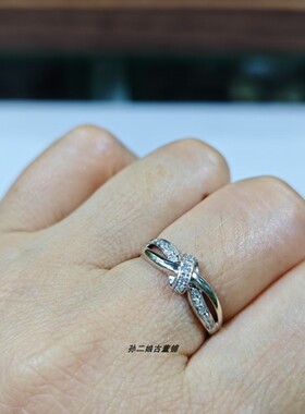 英国Vintage珠宝伯明翰产9K白金镶嵌10分钻石设计款戒指中古