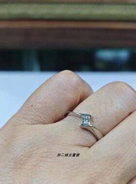 英国vintage珠宝伦敦产9K白金镶嵌单颗25分公主方钻石设计款戒指