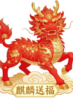 春节麒麟送福贴画墙面遮丑防水浴室门贴窗户福字装饰贴新年装饰贴