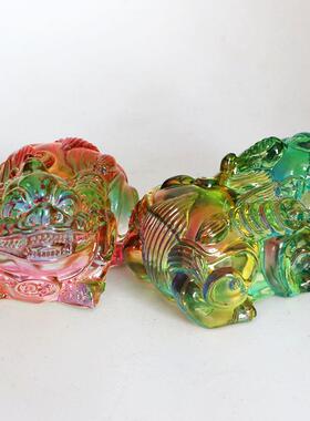 彩色貔貅水晶摆件招财装饰品办公室桌面开业乔迁琉璃工艺品