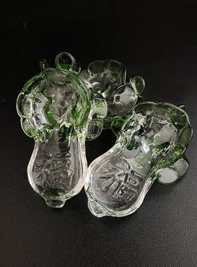琉璃福字大白菜摆件玻璃绿色白菜祥瑞招财礼品家居装饰黄水晶白菜