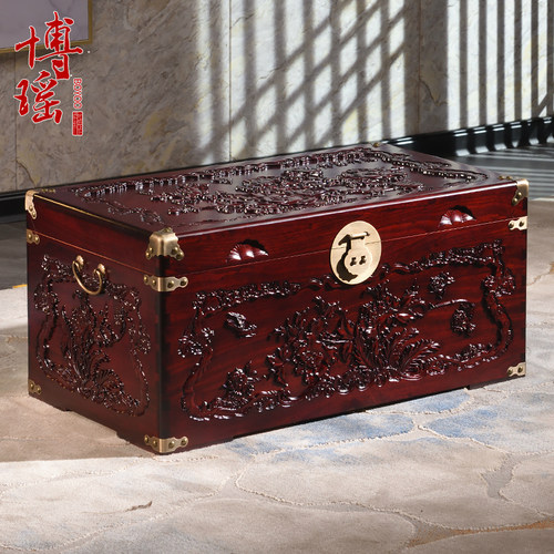 香樟木箱子实木婚嫁箱雕花嫁妆箱收纳箱陪嫁结婚箱仿古字画收藏箱 - 图0