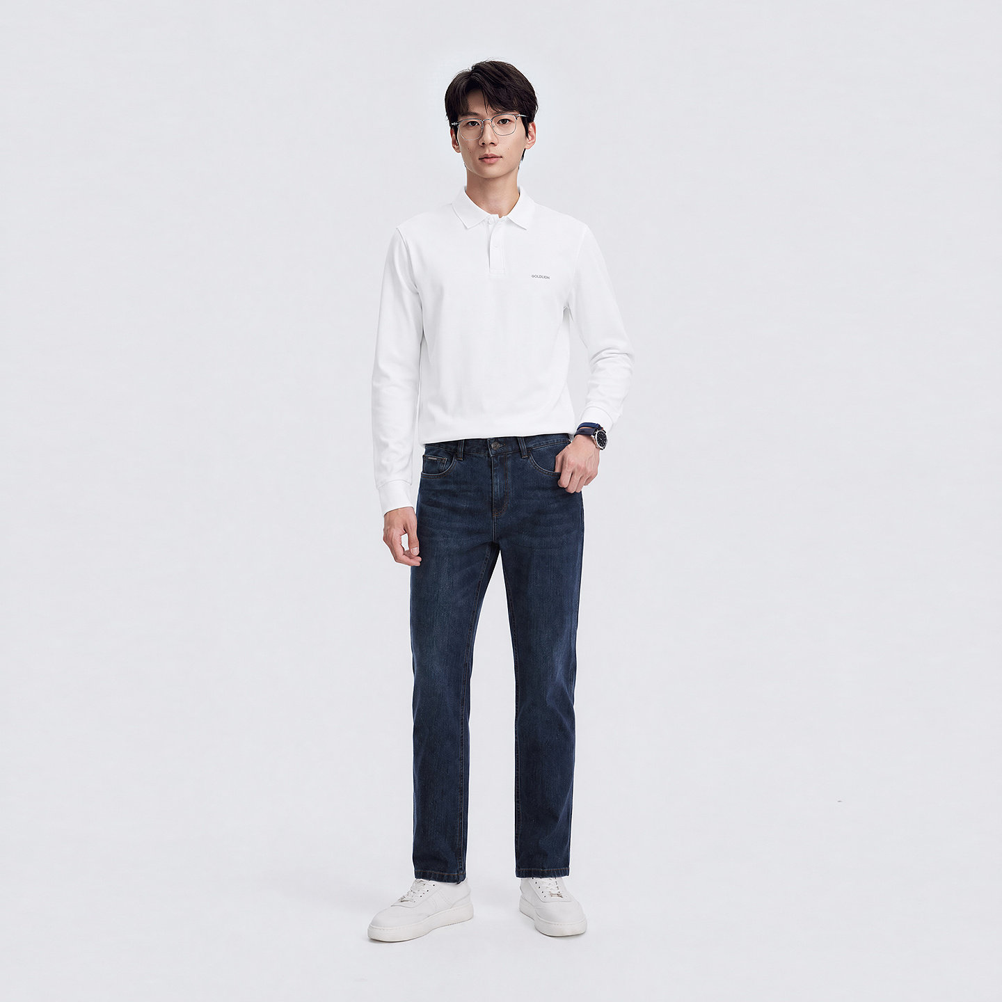 Goldlion 2026 autumn and winter new men's jeans whiskers washed straight light business trousers