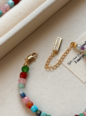 白鹿同款多巴胺彩虹天然石头串珠项链女高端配饰品高级感轻奢颈链