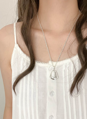 好饰 韩国博主同款银色松果吊坠项链女简约ins冷淡风高级感长款链