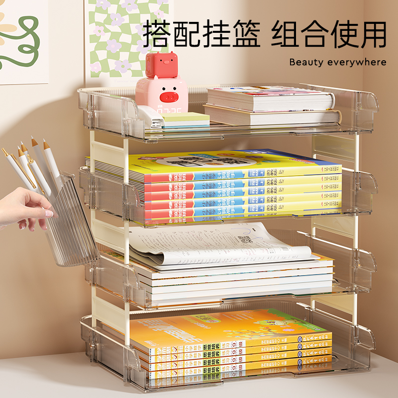 书本置物架学生书桌试卷学科分类整理架办公室A4纸多层文件收纳架 - 图1