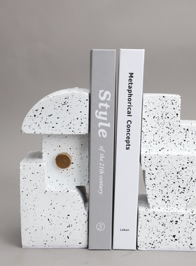 仿水磨石书靠现代简约书挡样板房间别墅客厅书房树脂书桌饰品摆件