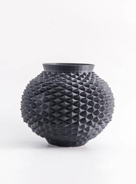 3D打印陶瓷圆形黑白色花瓶样板间客厅装饰品设计师艺术陈设花器