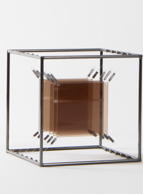 设计师艺术几何方形软装样板间酒店摆件金属轻奢亚克力叠影工艺品