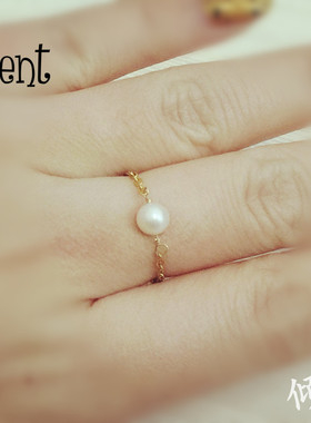 可调节戒指链条手工包金珍珠日系