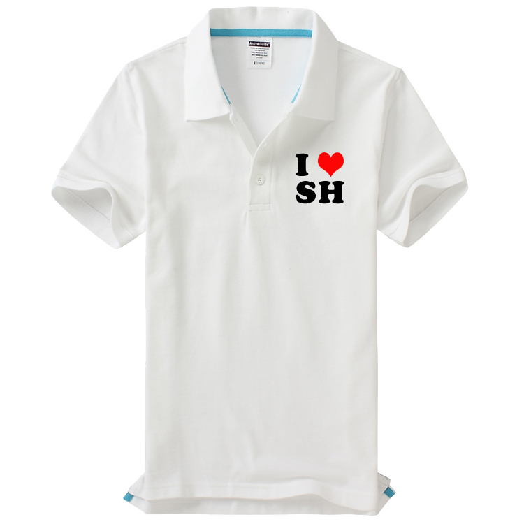 I LOVE SH我爱上海香港中国男女装短袖T恤订制上衣服装翻领POLO衫 - 图0