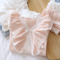 Palace Wind Sleepwear Women 2023 New Fashion Spring Autumn Season Small Fragrance lace with long sleeves Pure cotton cotton Bouquet Home Clothing Flowers